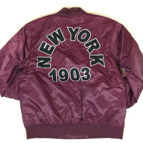EUC Yankees Burgundy Satin Quilted Bomber Jacket - Picture 6 of 8